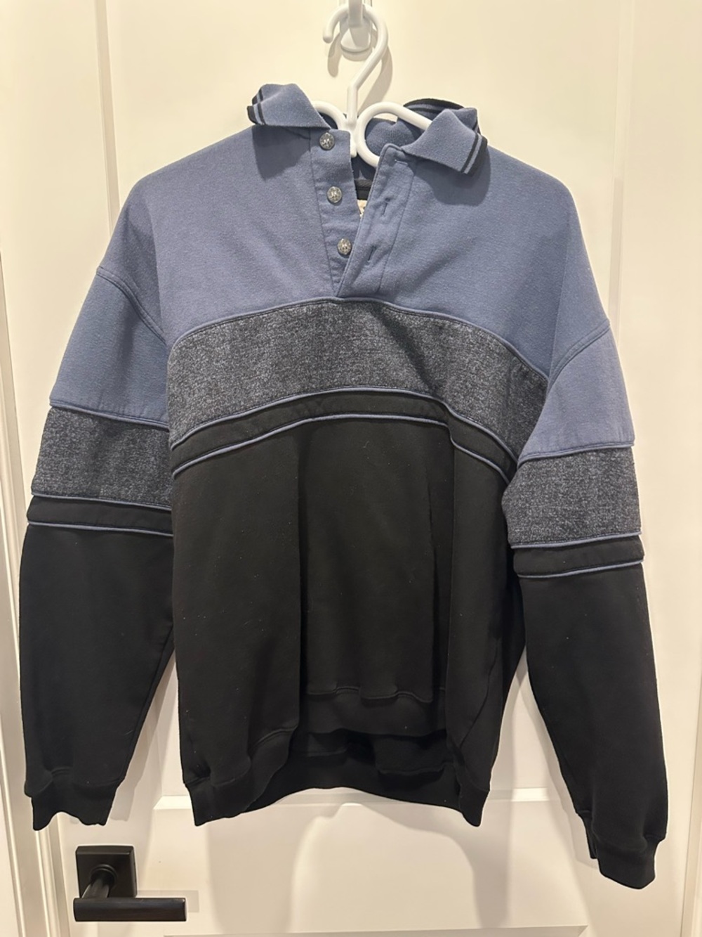 Men's Colorblock Rugby Pullover Sweater - Blue & Black